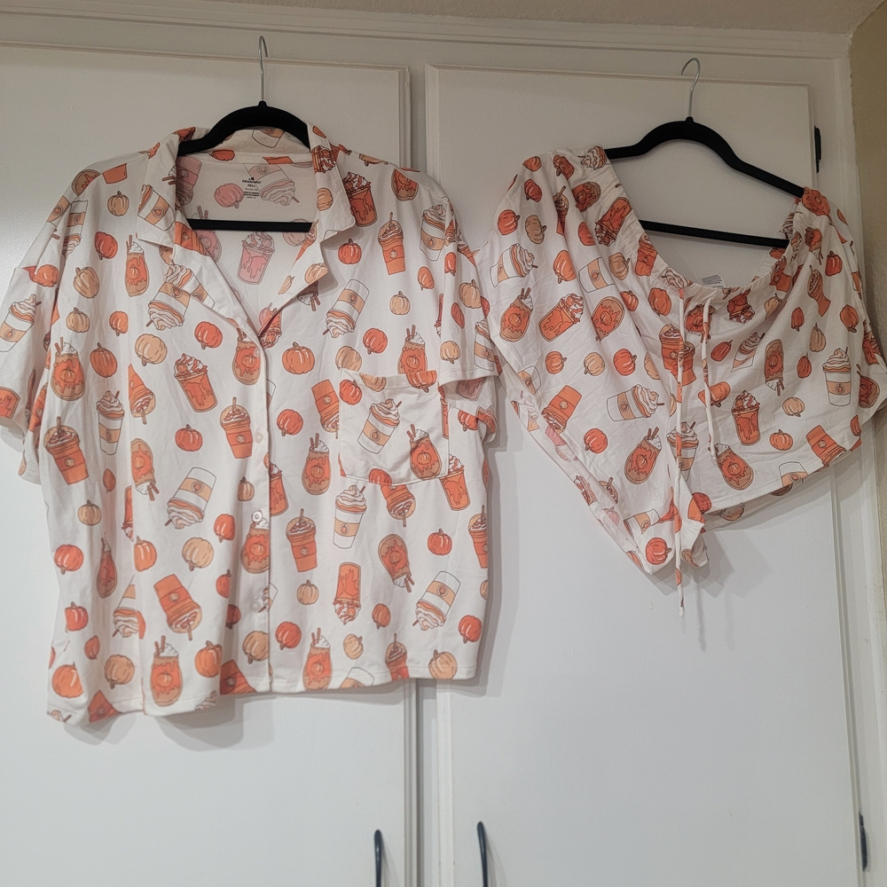 Pumpkin and Coffee Print Pajama Set